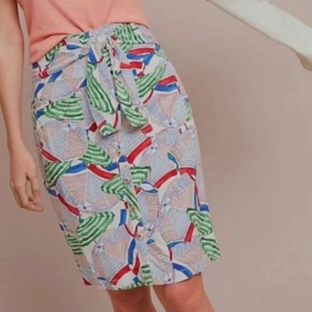 ANTHROPOLOGIE 43 of 52 Conversations Umbrella Pencil Skirt Sz 2 Multicolor H-15